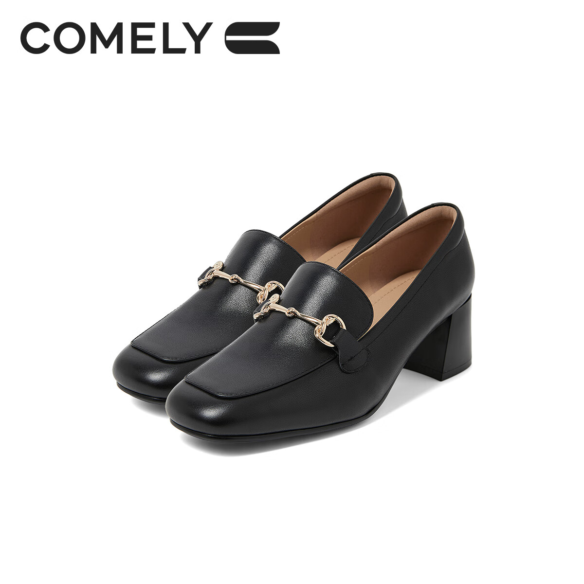 COMELY Genuine Leather Loafers for Women, Spring And Summer New Style Thick-Soled Chunky Heel Petite Commuter British Style Small Leather Shoes, Black, Size 39