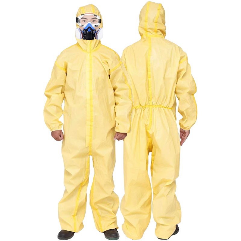 George Barton Protective Suit C-Level Chemical Protective Coverall Full-Body Industrial Dustproof Suit Paint Spraying Suit Yellow Splash-Resistant Acid and Alkali Resistant Chemical Workwear One-Piece