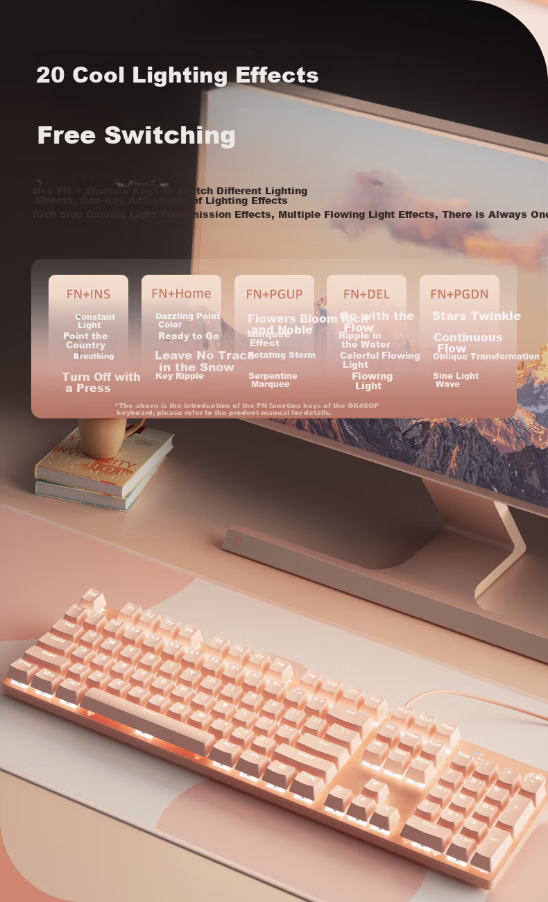 HP GK400F Mechanical Keyboard Gaming High-Quality Office And Gaming Wired Keyboard for Desktop And Laptop Computers, Milk Tea Color Brown Switches, 104 Keys 7