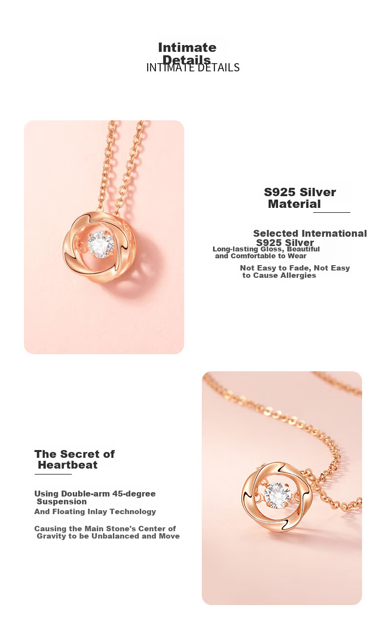Aideyueding Dancing Heart Rose Gold Pure Silver Necklace for Women, 2026 New Style, Light Luxury, 520 Gift for Girlfriend Or Wife's Birthday 4