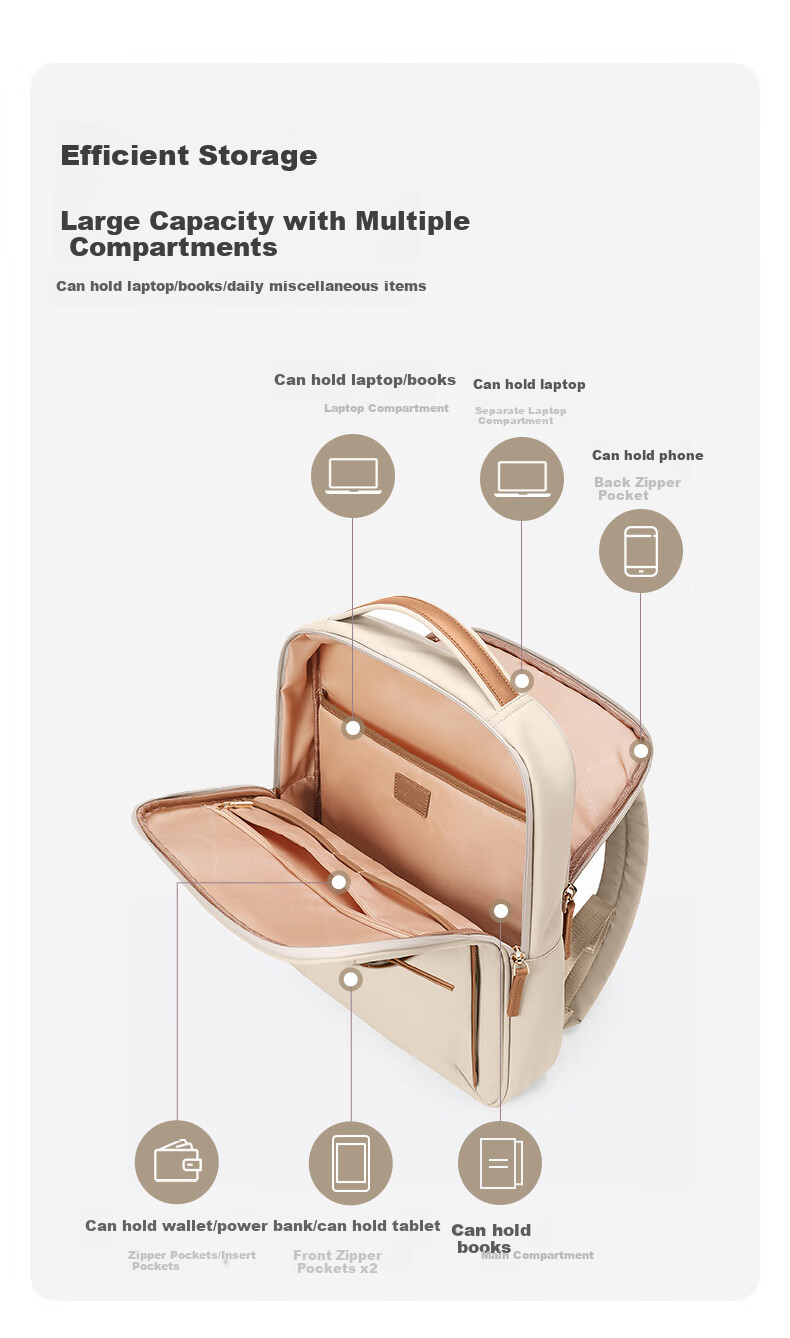 GOLF Women's Backpack, Business Casual 16-Inch Laptop Bag, Water-Resistant Travel Backpack, Fashionable Handbag for Wome 14