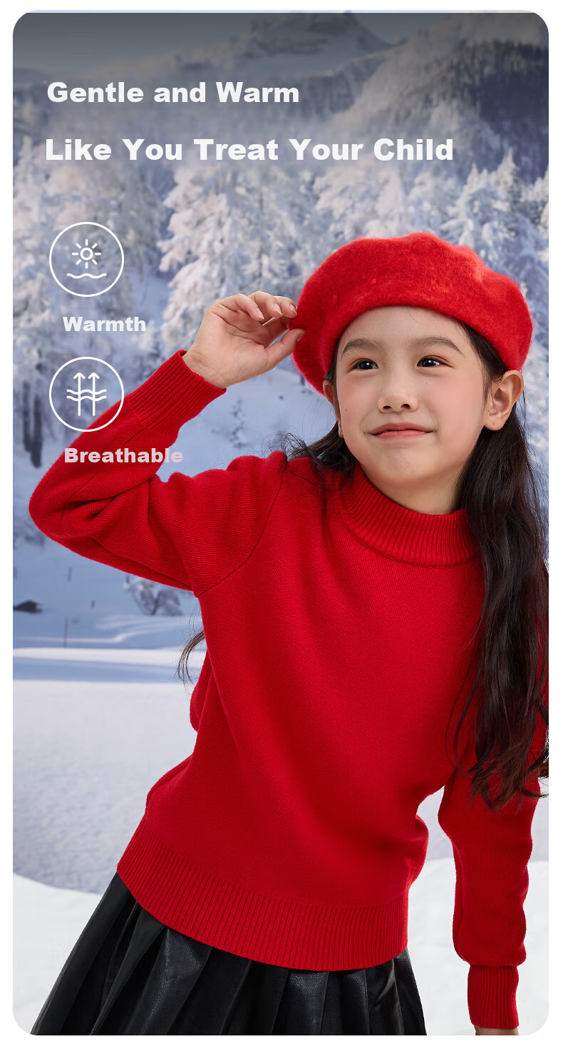 Jeanswest Children's Clothing, Kids' Sweater Autumn And Winter 2026 Horse Year Red Knitted Sweater, Big Kids' New Year Outfit, Girls' Zodiac Year Clothing 8