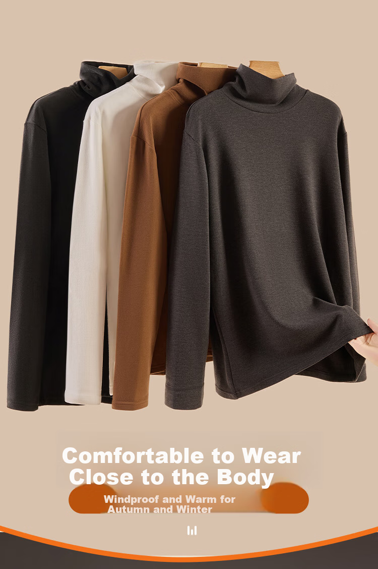 GUJIN Men's Thermal High-Neck Seamless Fleece Lined Silk Wool Base Layer Shirt Outerwear Trendy 6