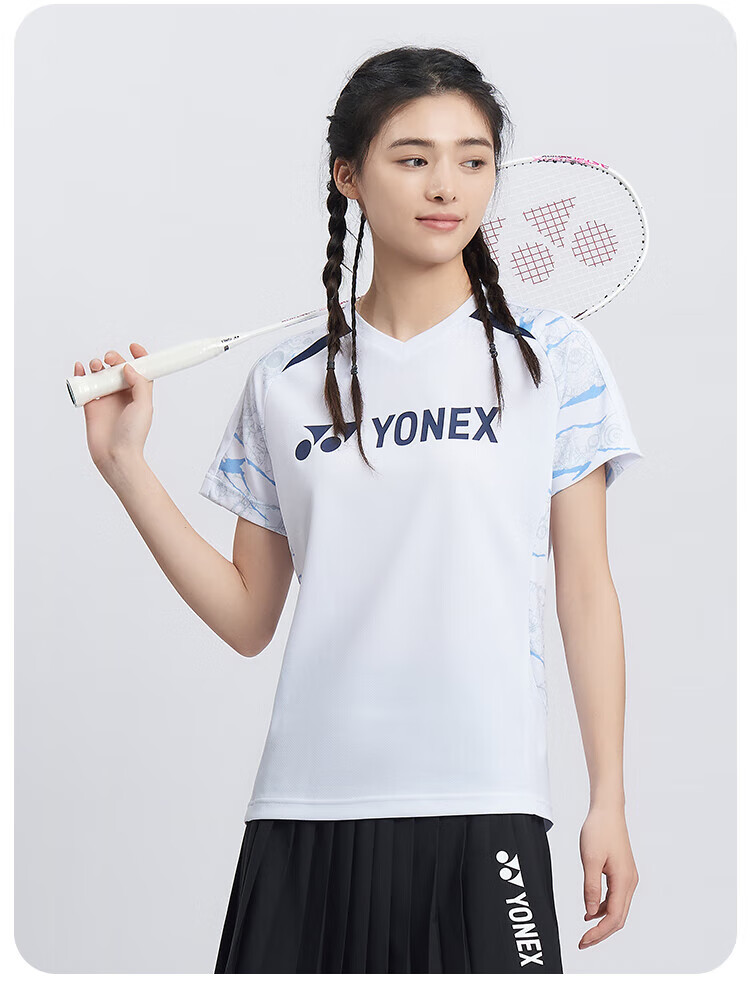 YONEX Badminton Shirt for Women, Quick-Dry Short-Sleeve Sports Top, Professional Competition Uniform, 210015BCR White O 9