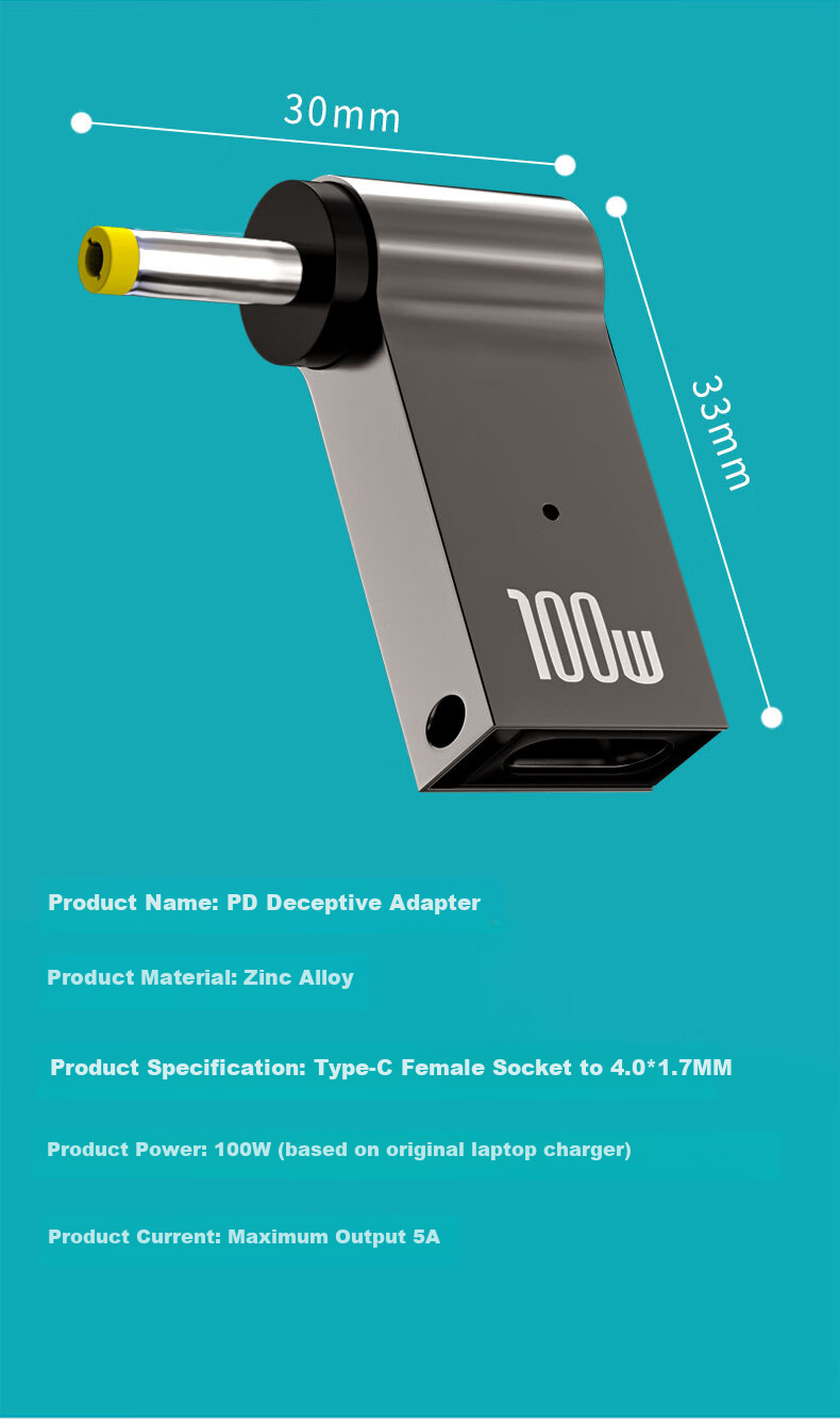 Delippo Laptop 100W Adapter, Type-C to 4.0*1.7mm, Compatible with Shenzhou, Youya, Mechanical Revolution, Lenovo, RedmiBook14/19V3.42A4.74A 4