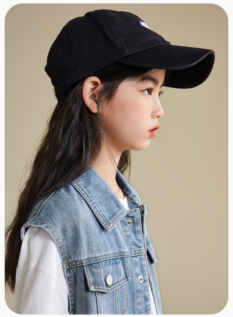 QQ DUCK Children's Denim Vest Girls' Sleeveless Jacket Youth Clothing Classic Vest Navy Blue; 165 24