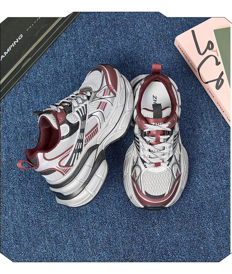 ZHR Silver Dad Shoes for Women, Trendy Sports Casual Couple Shoes, Thick-Soled Height-Increasing Women's Shoes, JT67 Silver, Size 38 21