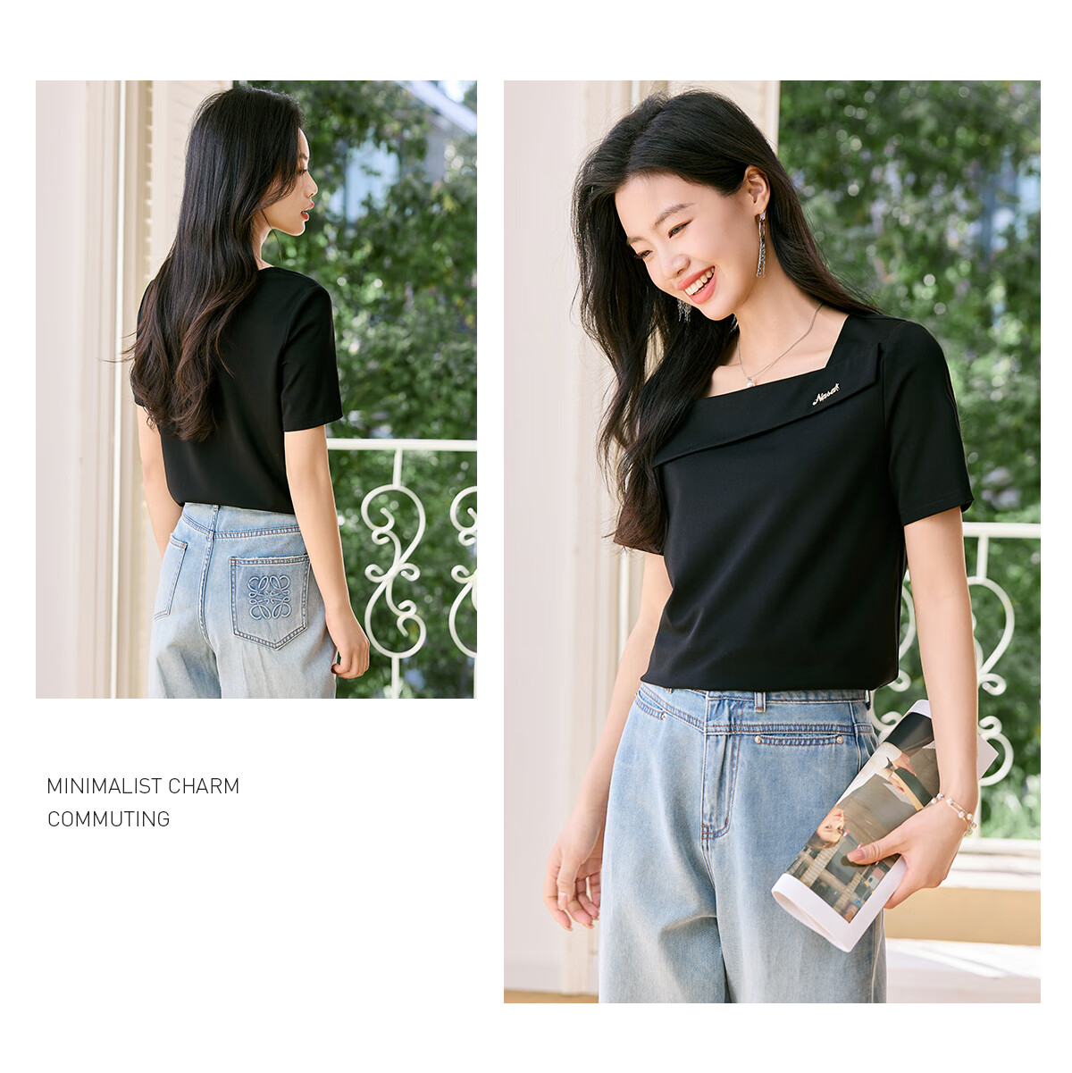Taxiang Women's Short Sleeve T-Shirt with Square Neckline Design, Stylish Base Layer Top T52T007 10