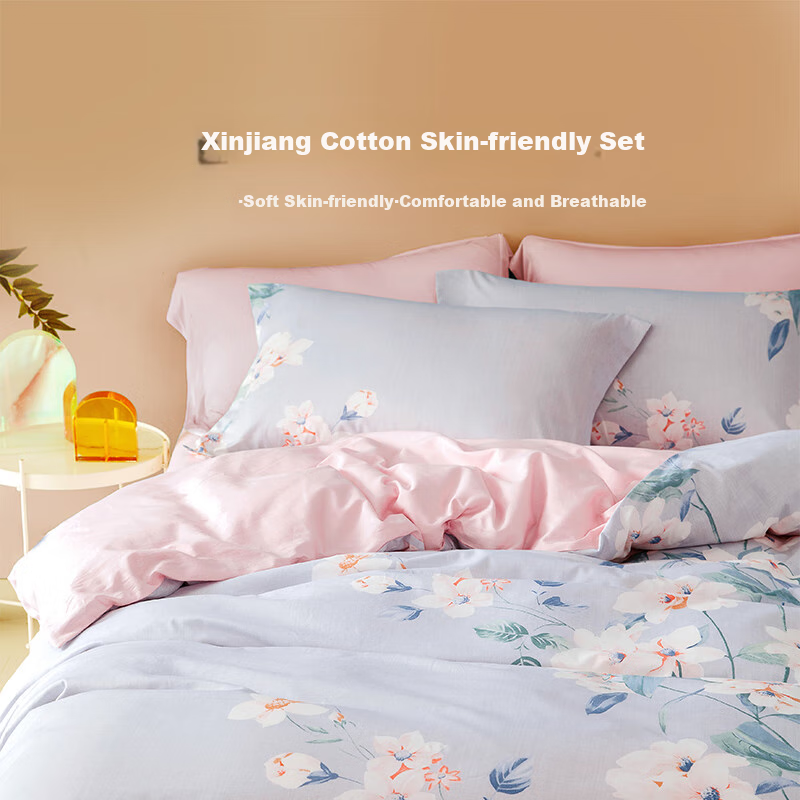 LOVO Lulaiafang Pure Cotton Four-Piece Bedding Set, Floral Pattern Bed Sheet And Duvet Cover, Double Bed Linen, 220*240cm