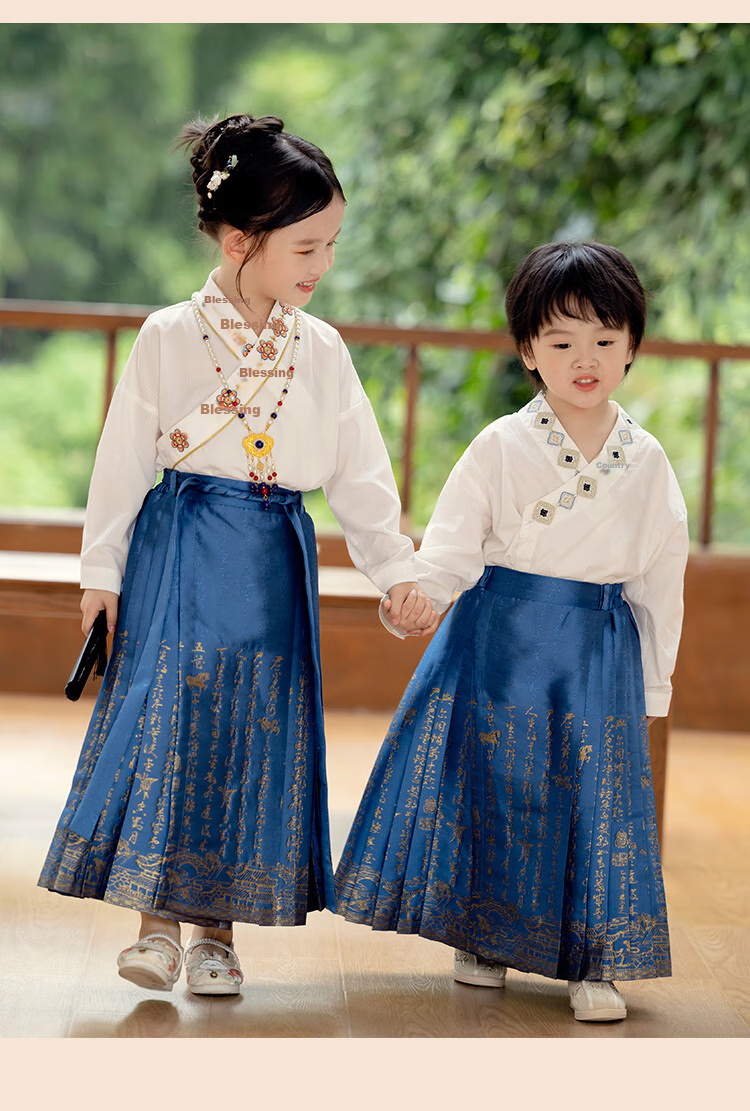 Menghu Will Drink Wine, Boys And Girls Know The Design of Horse-Face Skirt Spring And Autumn Style Children's Chinese-Style Black Horse-Face Skirt 130 20
