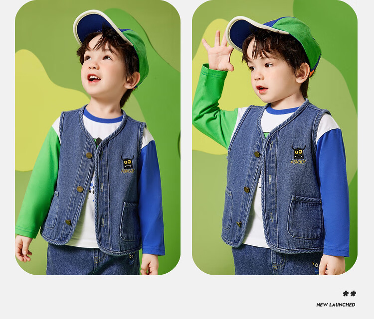 ASK JUNIOR Boys' Vest, 2026 Autumn Toddler Cartoon Letter Print Children's Waistcoat Jacket Vest Top, Blue, Size 100 10