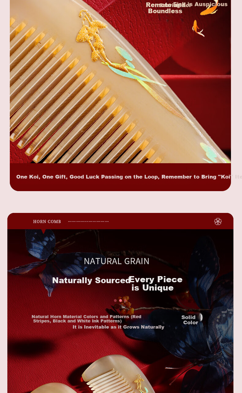 Chaojun Authentic Natural Sheep Horn Comb Tool, Women's Massage Comb, Scalp Meridian Gadget, Mid-Autumn Festival Gift for Parents And Elders, High-End Practical Gift for Friends, Wife, Mother's Birthday Present Box 6