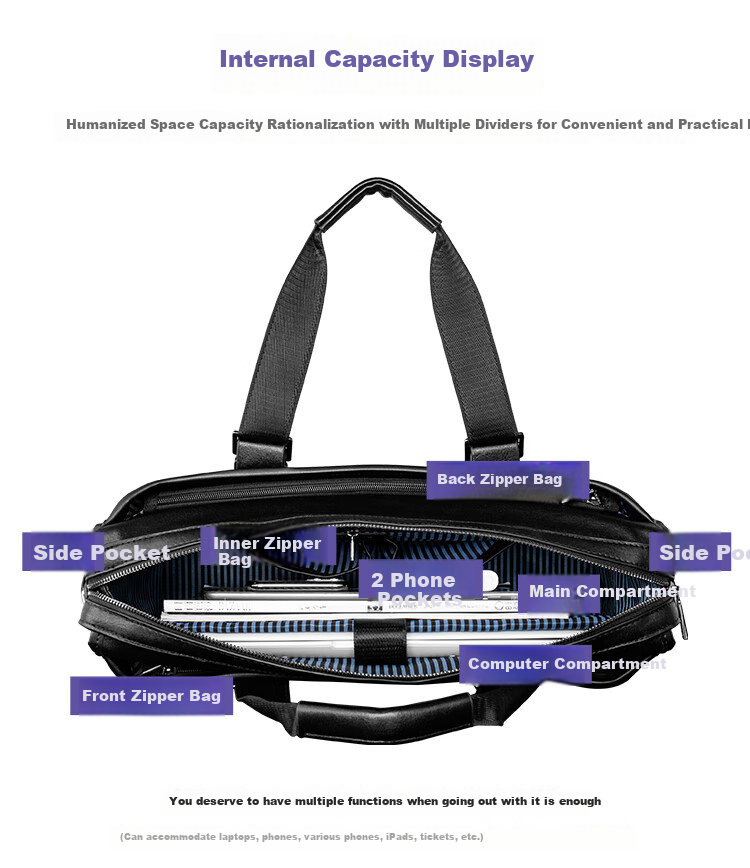COW Briefcase, Men's Business Casual Handbag, Large Capacity, Durable, Men's Bag, Business Laptop Bag, 8628 Black 8