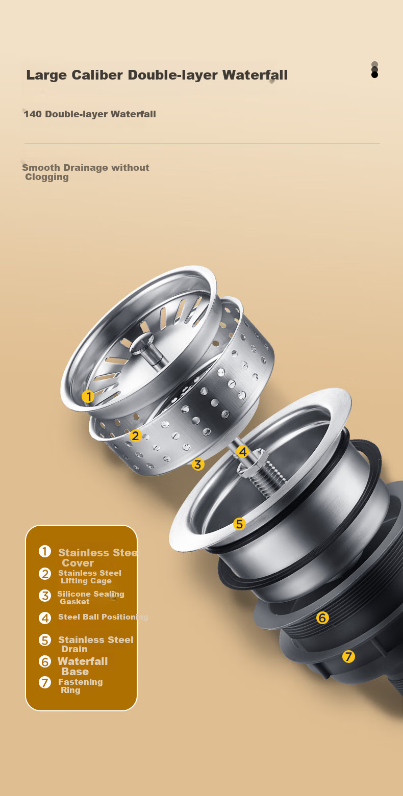 OULIN Double Sink Kitchen Sink, 0 Coating, SUS304 Stainless Steel, Thickened Water Basin with Brass Pull-Out Faucet 9