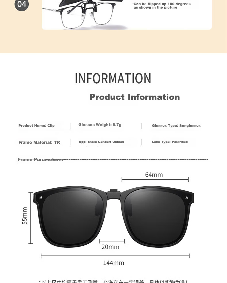 Boshide Sunglasses Clip, Foldable Sunglasses Clip, Myopia Clip with Flip-Up Polarized Lenses for Men And Women, Jazz Black 7