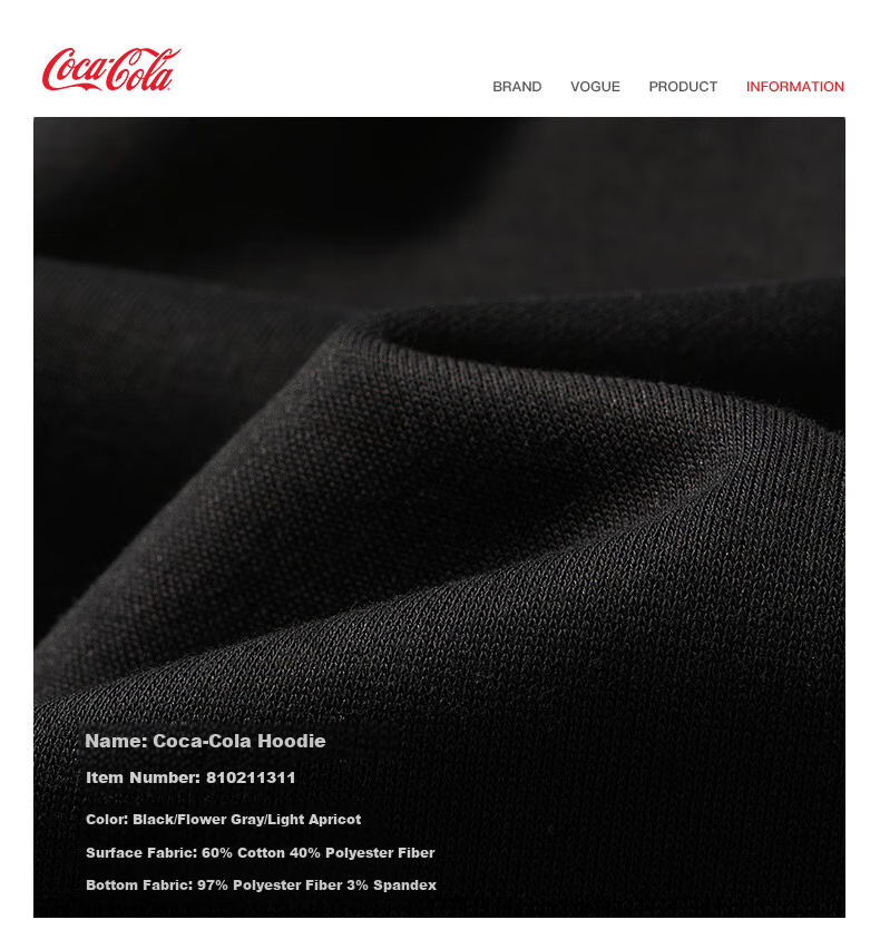 Coca-Cola Hoodie for Men, Spring And Autumn Casual Hooded Jacket, Couple's Outerwear, Black, S (90-110 Jin) 15