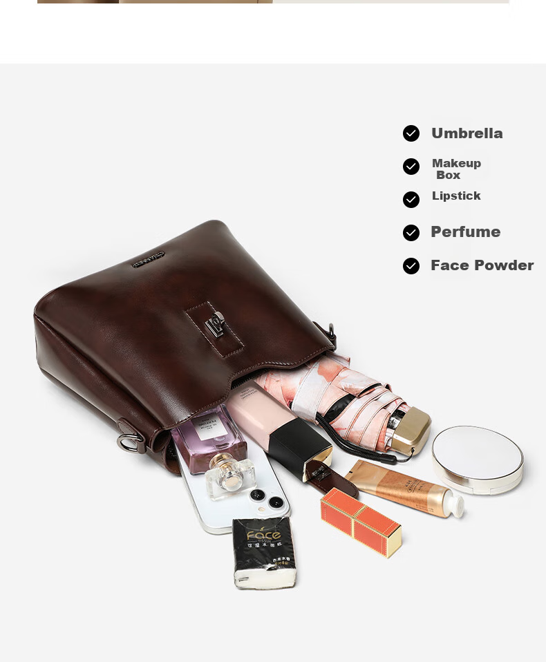 C.BANNER Leather Handbag, Women's Bucket Bag, Soft Leather Shoulder Crossbody Bag, Light Luxury Birthday Mother's Day Gift, Practical Present for Mom 3