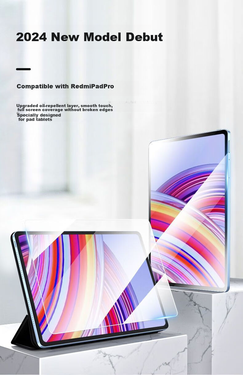 HBOALG Tempered Glass Screen Protector for Xiaomi Redmi Pad Pro, 12.1-Inch, 2024 Model, Xiaomi Tablet Protective Film, HD Clear, Shatterproof, Anti-Fingerprint, Wear-Resistant, Anti-Glass Film 1