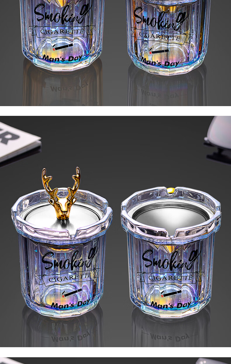 Yupinfengmao Glass Ashtray, Creative And Trendy, for Living Room, Hotel, Guesthouse, Home Use, Restaurant, Crystal Anti-Fly Ash Cigarette Holder 2
