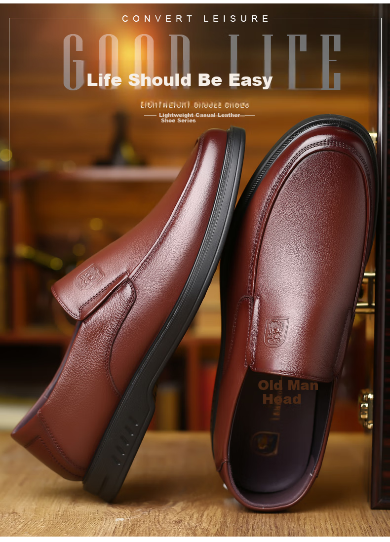 LAORENTOU Men's Leather Shoes, Business Comfortable Slip-On Shoes, Soft-Soled Driving Shoes, Lightweight Dad Soft Leather Shoes, A90194, Black, Size 41 6