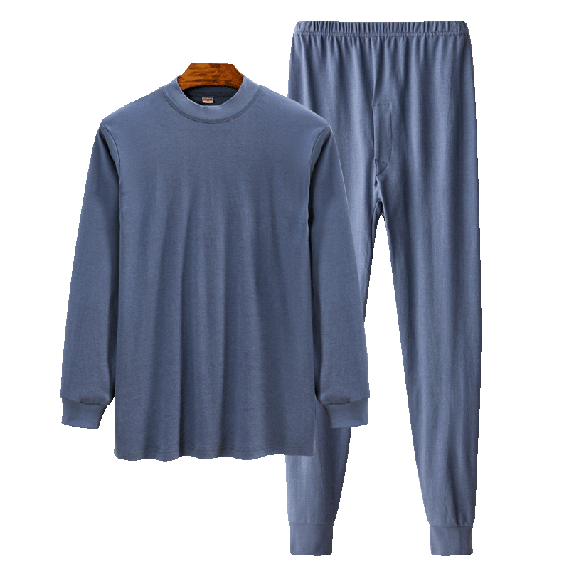 Bejirog Men's Middle-aged and Elderly Autumn Cotton Thermal Underwear Set Base Layer Warm Thin Cotton Sweater Iron Gray Set 2XL