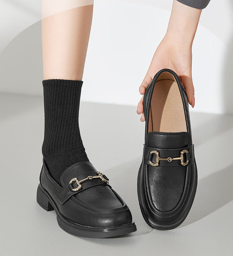Dadong Women's Loafers 2025 Spring Autumn New Thick Mid Heel Slip-On Round Toe Buckle Leather Shoes Q0152 1