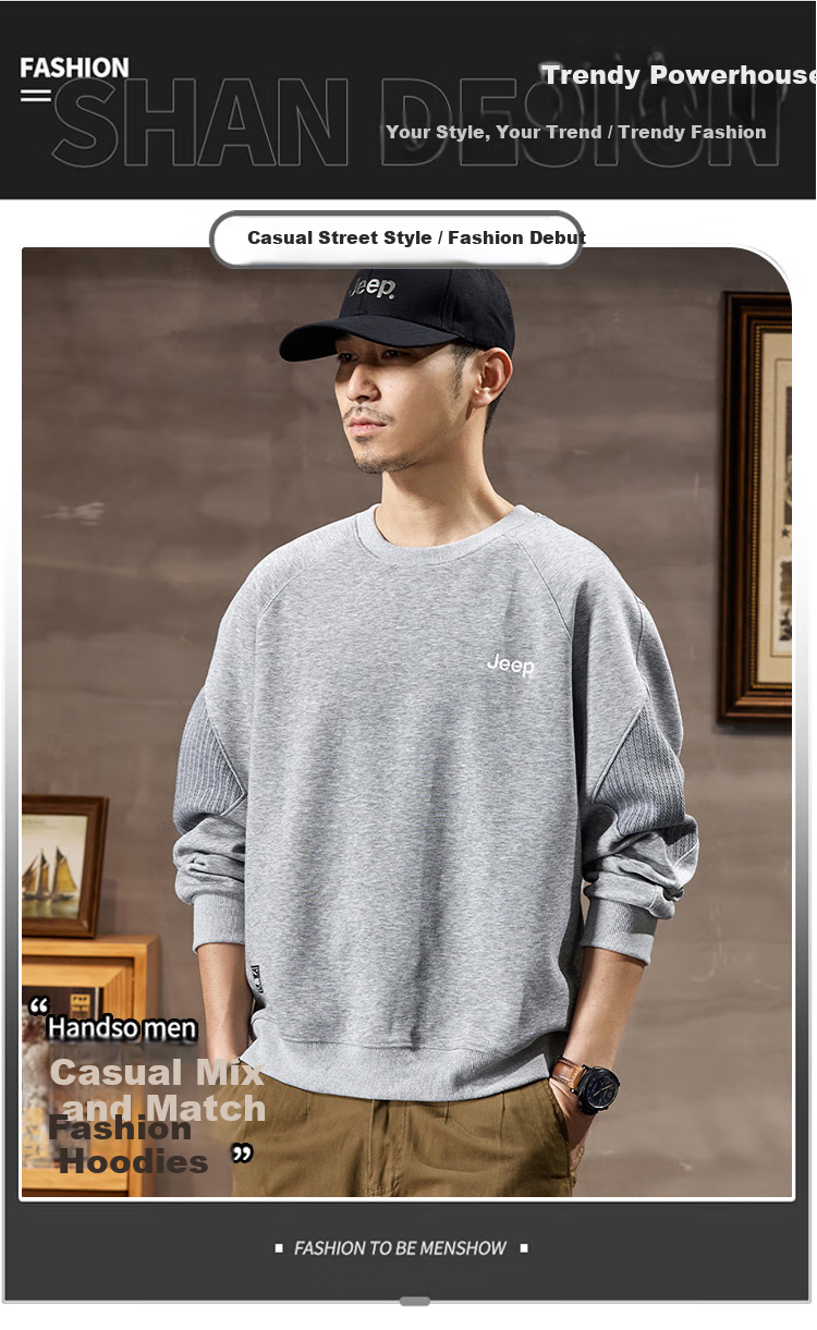 JEEP 2026 Spring And Autumn Loose Comfortable Men's Sweatshirt, Casual Sports Top, Round Neck Long-Sleeve Pullover Sweatshirt for Me 1