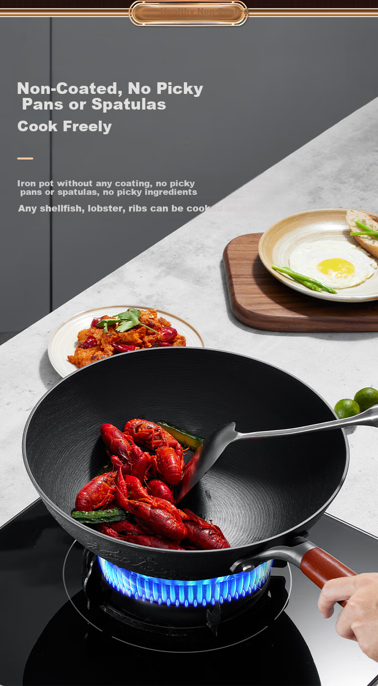 COOKER KING Cast Iron Wok, Flat Bottom Frying Pan, 30cm, Nitrided Anti-Rust, Suitable for All Stoves, Heritage CC30CG 4