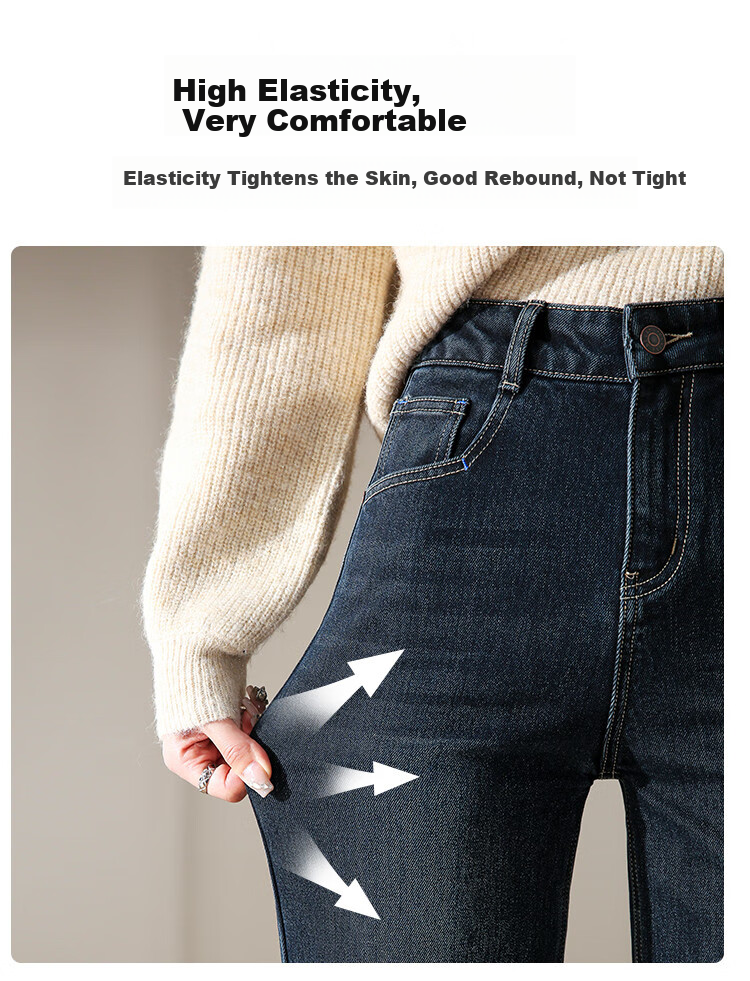 Dme [Fleece-Lined Slim Straight-Leg Pants] Winter Slim Straight-Leg High-Waist Elastic Fleece Wide-Leg Jeans for Wome 4
