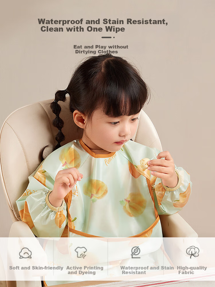 9I9 Baby Eating Smock, Waterproof Long-Sleeve Infant Apron, Kindergarten Drawing Reverse Wear, Anti-Dirt, 2-Piece Set, A124 3