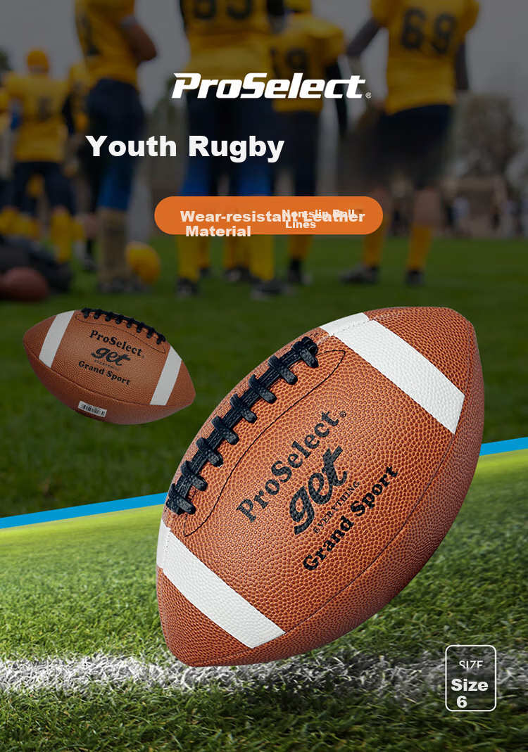 ProSelect Children's Rugby Ball, Moisture-Absorbing PU, Non-Slip, Wear-Resistant, Youth Competition Training Indoor And Outdoor Size 6 Rugby Ball GR023 1
