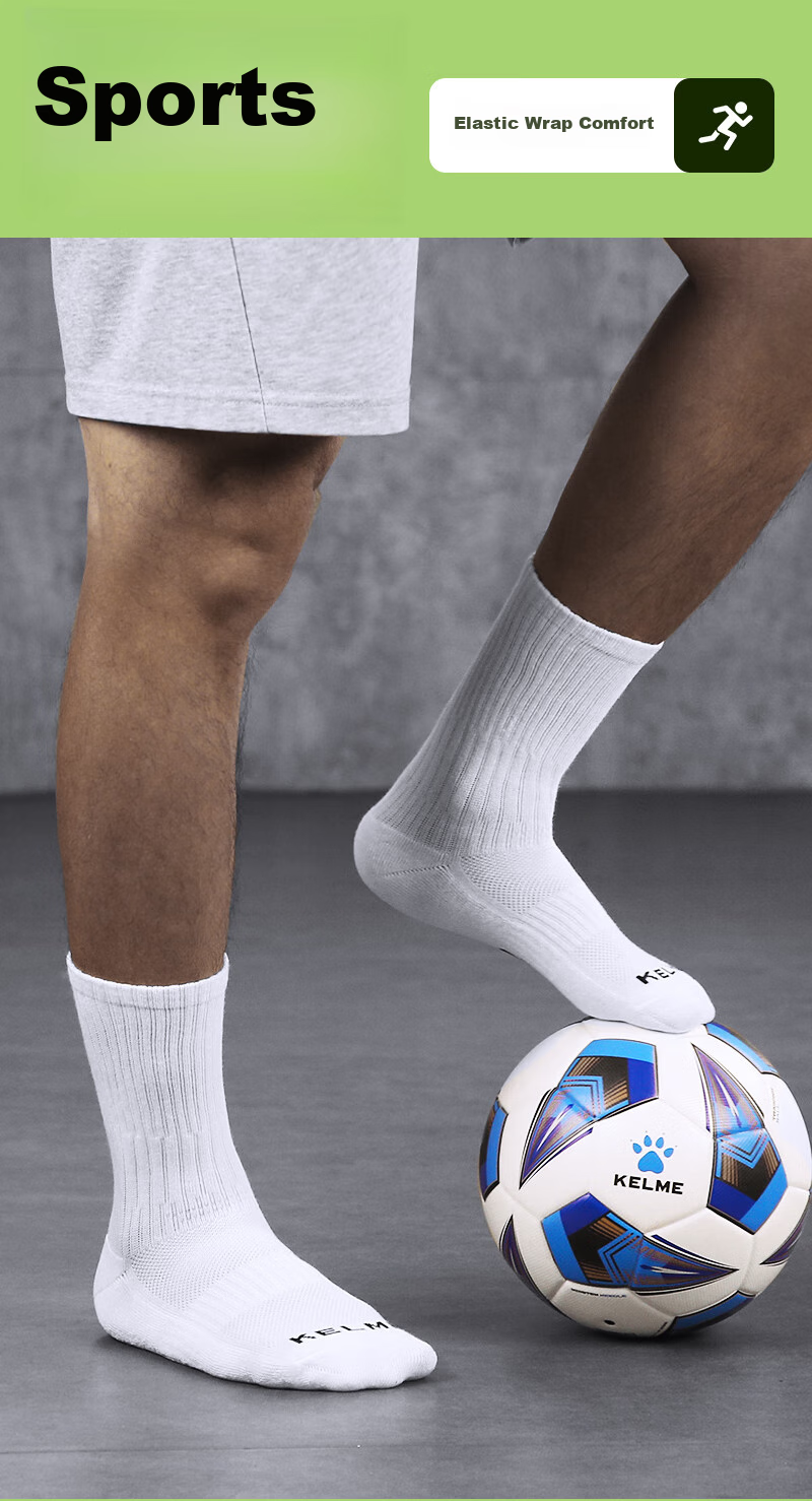 KELME Socks, Sports Socks (3 Pairs), Long Socks for Men And Women, Basketball Socks, All-Season Sweat-Absorbing Running Antibacterial Casual White Socks 12