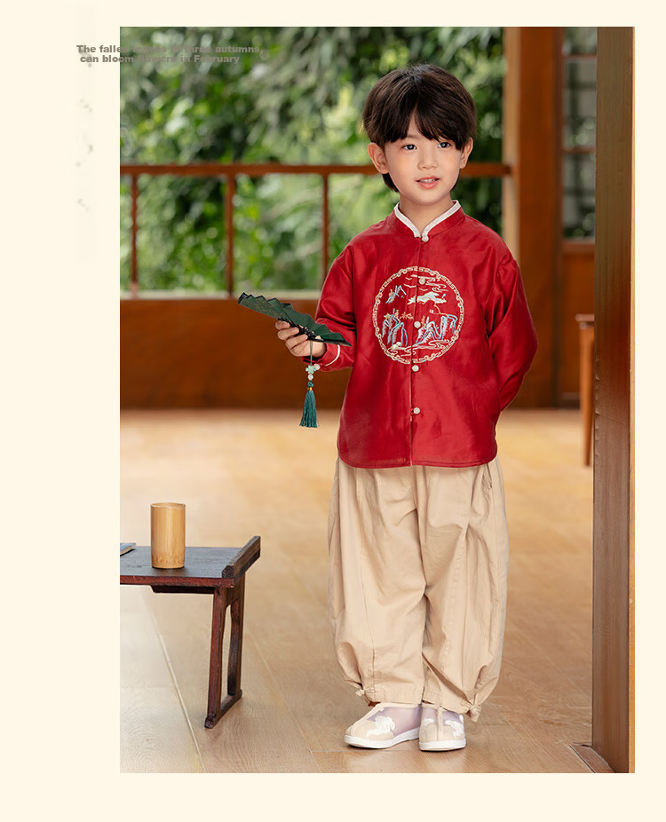 Menghu Qianshan Hanfu Boys' Spring And Autumn New Style Children's Tang Suit Chinese-Style Boys' Performance Costume Blue Top Size 90 9
