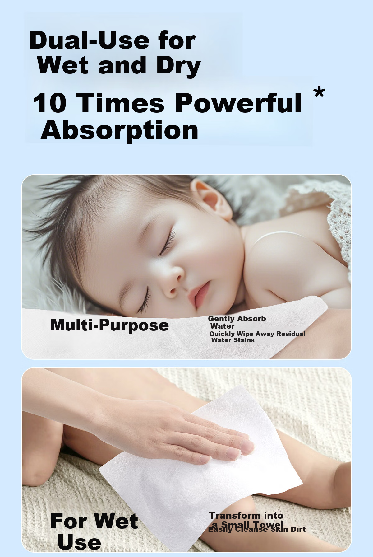 Ankexin Baby Soft Cotton Wipes, 100% Cotton, Dry And Wet Use, Pure Cotton Face Wipes, Disposable Cleansing Wipes, Self-Operated, 80 Sheets * 3 Packs 12