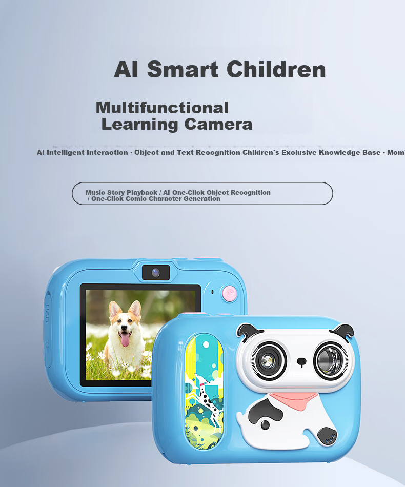 CAIZU 61 Children's Day Gift - A1 Kids Camera with Dual Front and Rear Lenses, Student Photo Recognition Early Education Learning Machine, AI Educational Dialogue Storytelling Camera 1