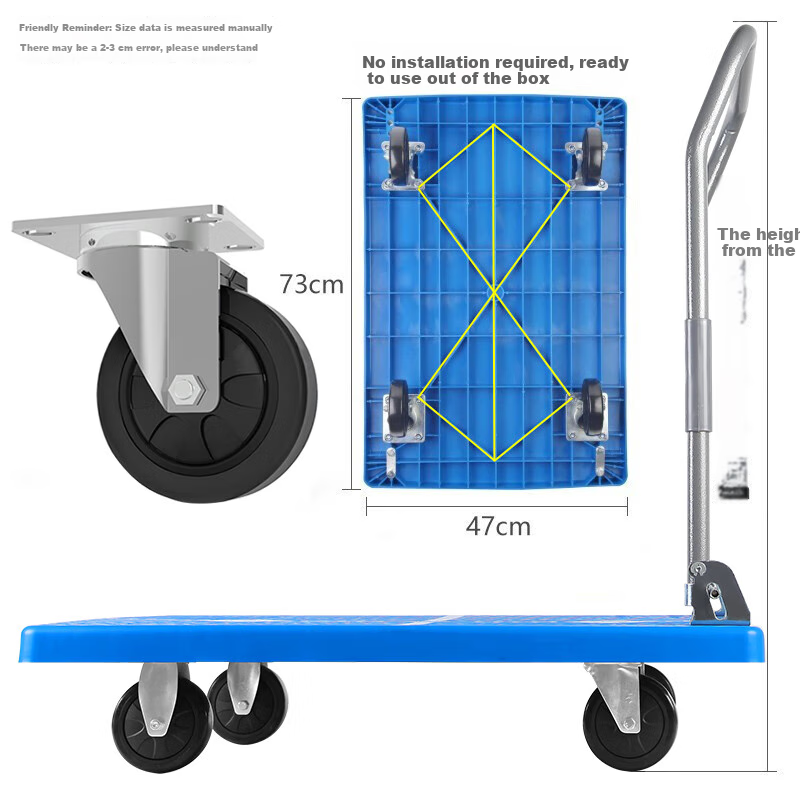 Xinyuechanghui Folding Hand Truck Cart Trolley Dolly 73x47cm Capacity 300kg G22023