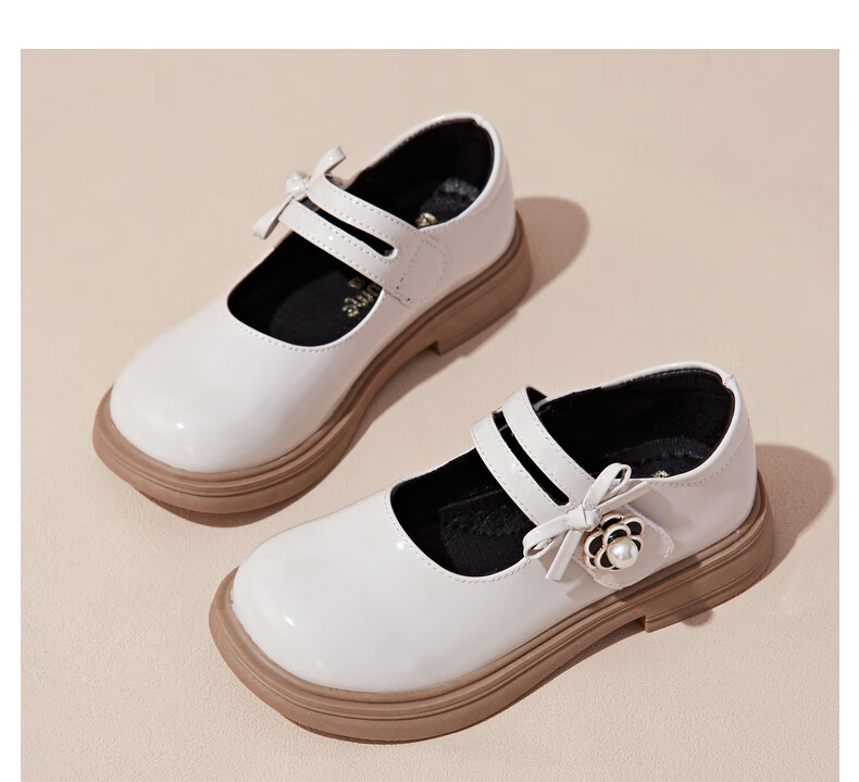Follow Me Girls' Leather Shoes, Spring And Autumn Fashion Versatile Little Girl Princess Shoes, Campus Fashion Performance Flats, Black, Size 27 10