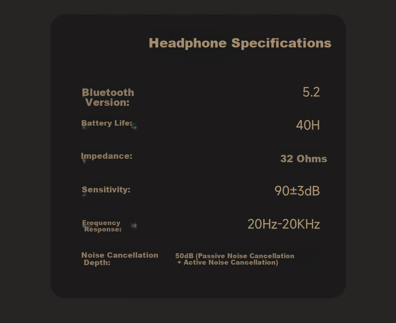 WHATPLUS W1 Active Noise Cancelling Headphones, Over-Ear Bluetooth Wireless Sports Earphones, HIFI High-Definition Stereo Outdoor Headphones, Soundproof, Compatible with Apple Huawei Computers PC, Black And Gold Color 10