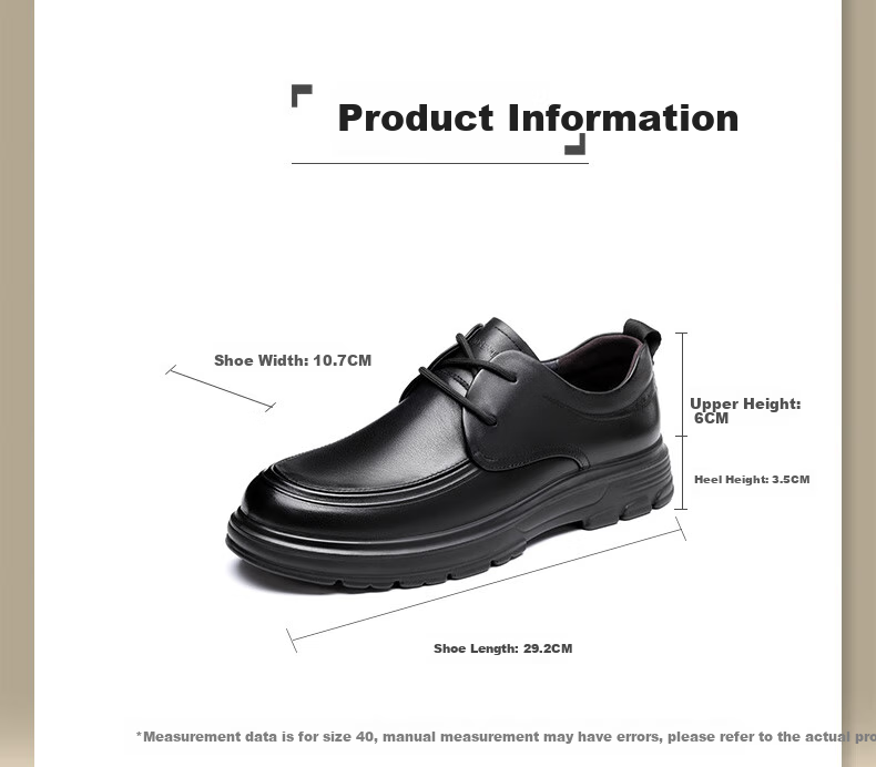 LAORENTOU Men's Leather Shoes, Spring And Autumn Casual Leather Shoes, Top-Grain Cowhide, Thick Sole, Non-Slip, Middle-Aged Dad Shoes, LA108 Black, Size 38 1