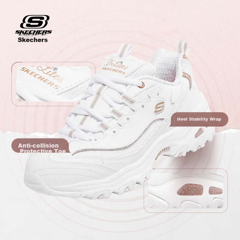 Skechers Women's Shoes, Platform Heightening Dad Sneakers, Versatile Casual Shoes, Wear-Resistant Breathable Sports Shoes for Women, WTRG White/gold, Size 38.5