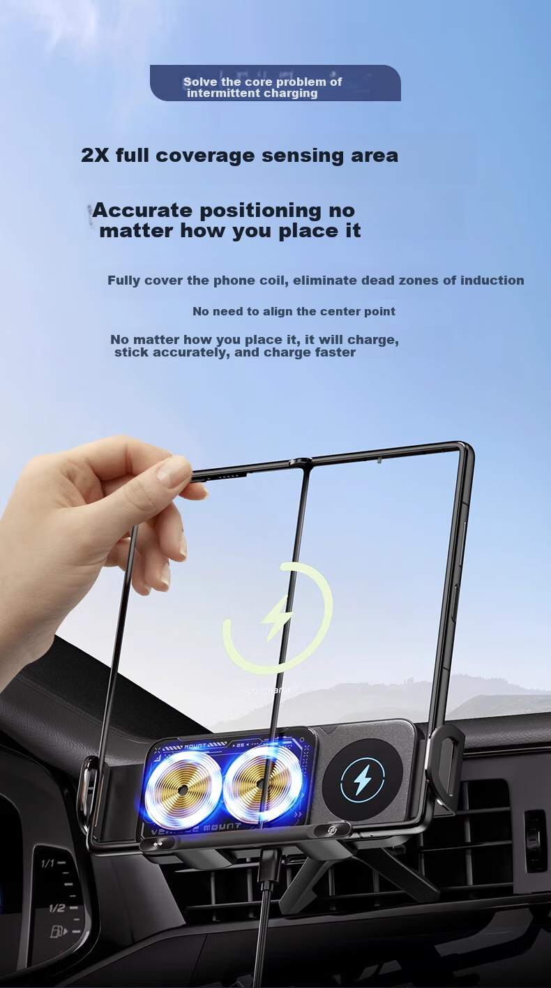 HELLOLEIBOO Foldable Phone Car Mount with Wireless Charging, Suitable for Huawei X5 And Samsung Large-Screen Phones, Electric Fixed Navigation Stand 1