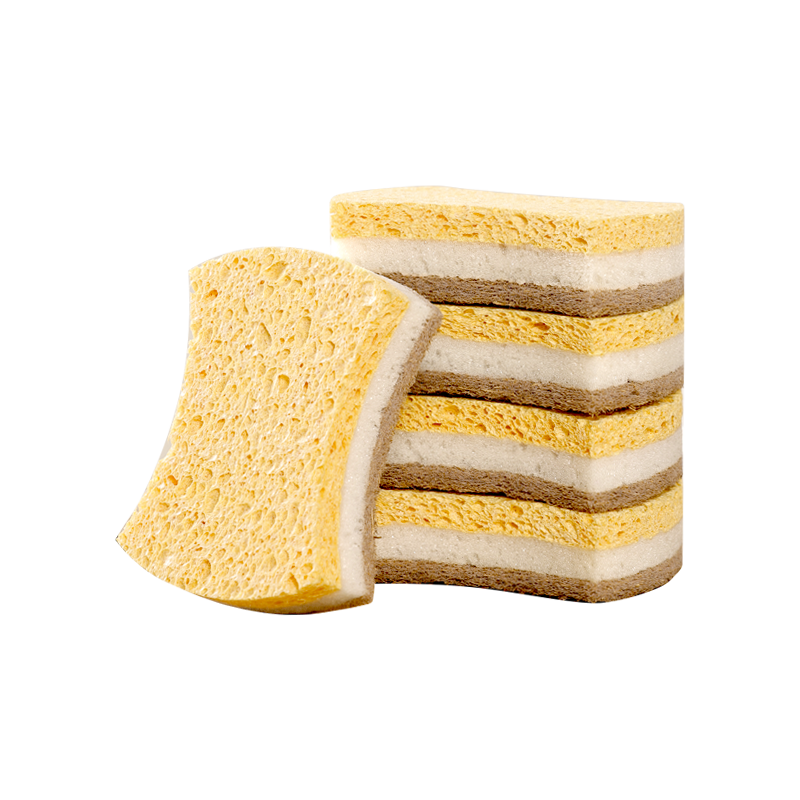 Yunlei Wood Pulp Cotton Scrub Cloths 6-Pack Coconut Palm Sponge Kitchen Dishwashing Cloths Strong Degreasing
