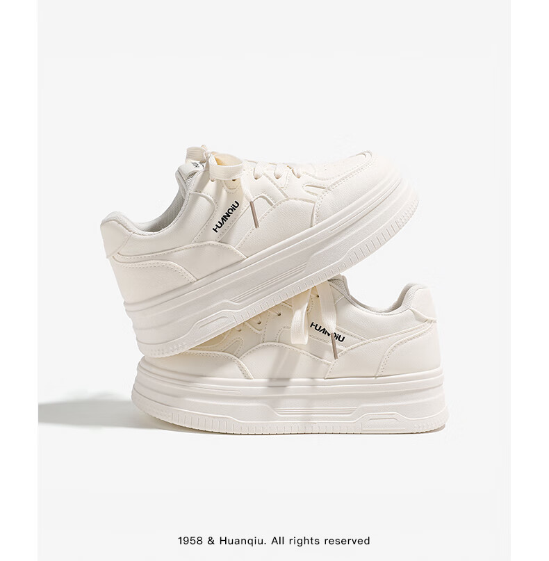 HUANQIU 2026 Spring Autumn New Women's Casual White Shoes Thick Sole Fashionable Breathable Sneakers Light Blue Size 39 6