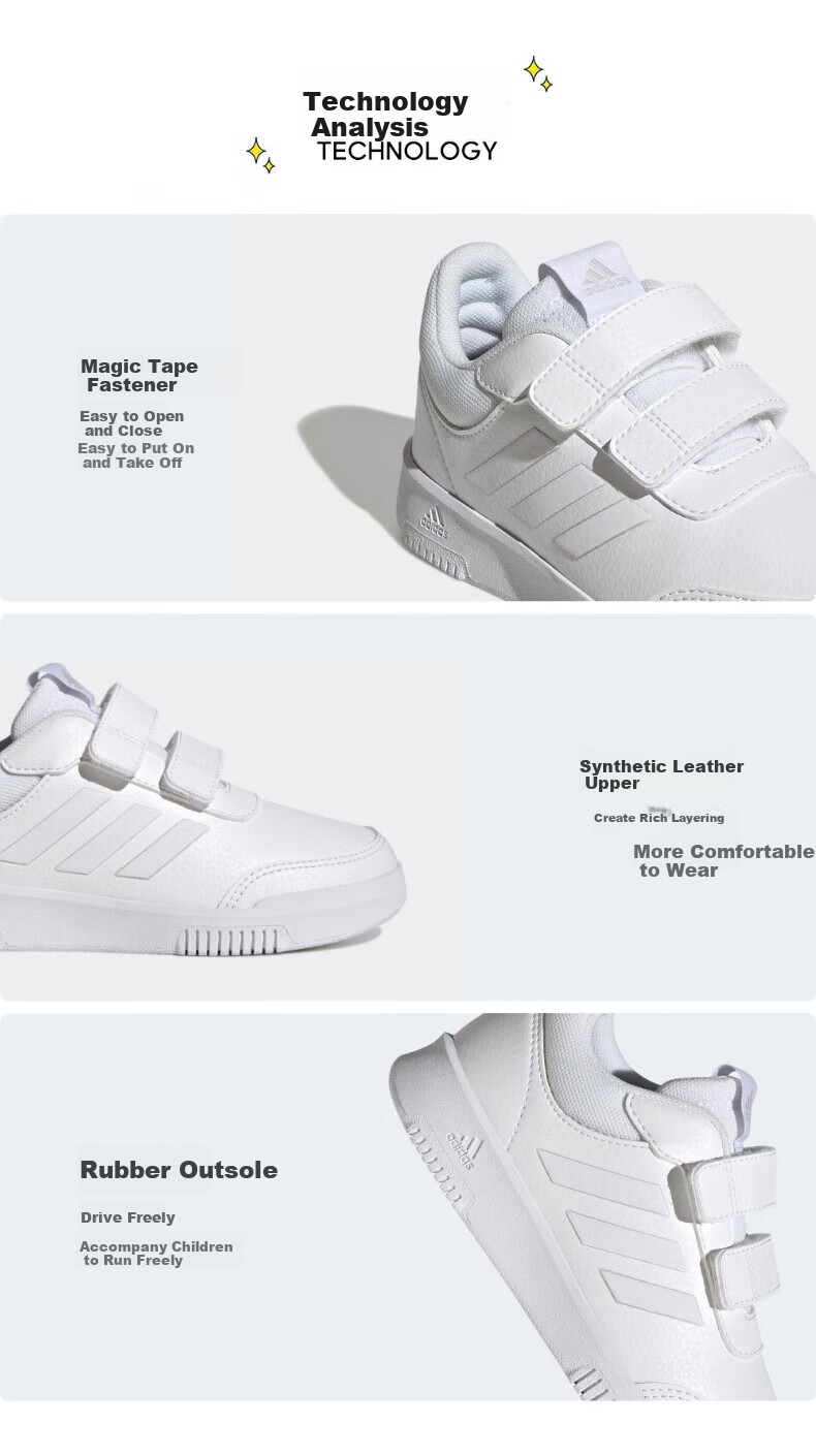 Adidas Children's Casual Shoes, Spring And Autumn Style, Boys And Girls Velcro Sneakers, White Sports Shoes GW1987 1