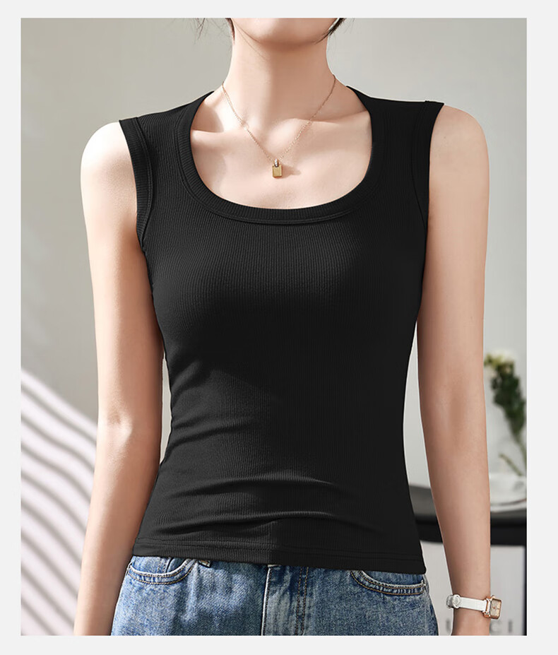 BOPRUIEY Women's Camisole Tank Top with Built-In Bra Pads, Thin Summer Style, Square Neckline, Sleeveless Sports Undershirt, Long Style for Outer Wear 24