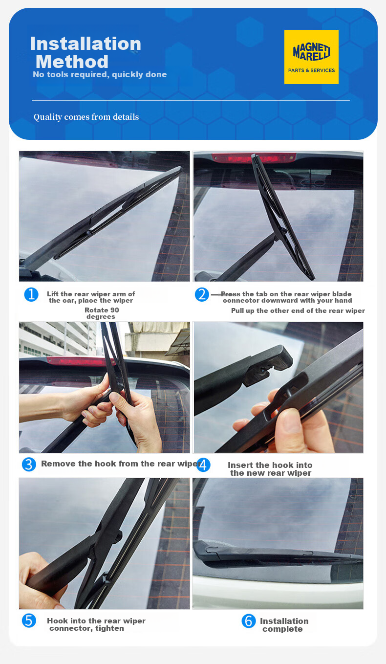 MAGNETI MARELLI Rear Wiper Blade for Buick Envision/New POLO(11 to 18)/Cadillac XT5/XT6 Rear Window Wiper Blade 7