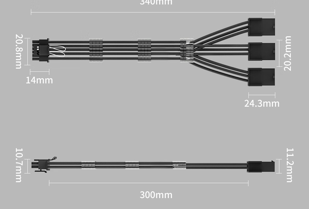 BURLEFRAN 12VHPWR GPU Power Extension Cable 3x8Pin to 16Pin 3x8P to 12+4P 34cm Black 6