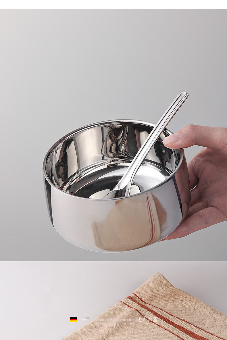 Newair 316L Stainless Steel Bowl, Children's Household Baby Small Bowl, Adult Double-Layer Insulated Soup Bowl, Food-Grade Eating Bowl, Tableware 11