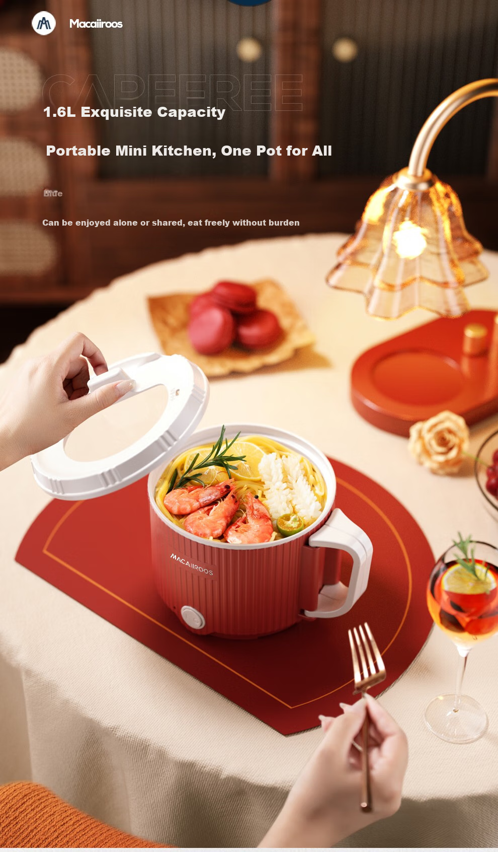 Macaiiroos Dual-Compartment Electric Hot Pot 2000W High Power Multi-Functional 6L Hot Pot with Independent Two-Level Heat Control 3