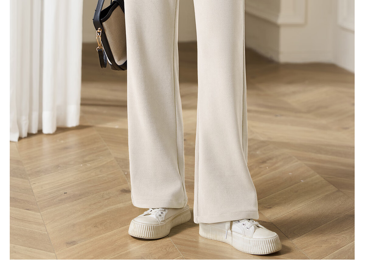 Chushen Spring And Autumn Casual Pants for Women with Elastic Waistband, Athletic Trousers, Textured Loose Straight-Leg Pants, Sweatpants S143K2024 10